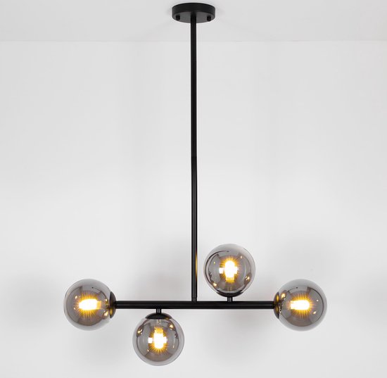 Design plafondlamp zwart met smoke glas, 4-lichts - Asun