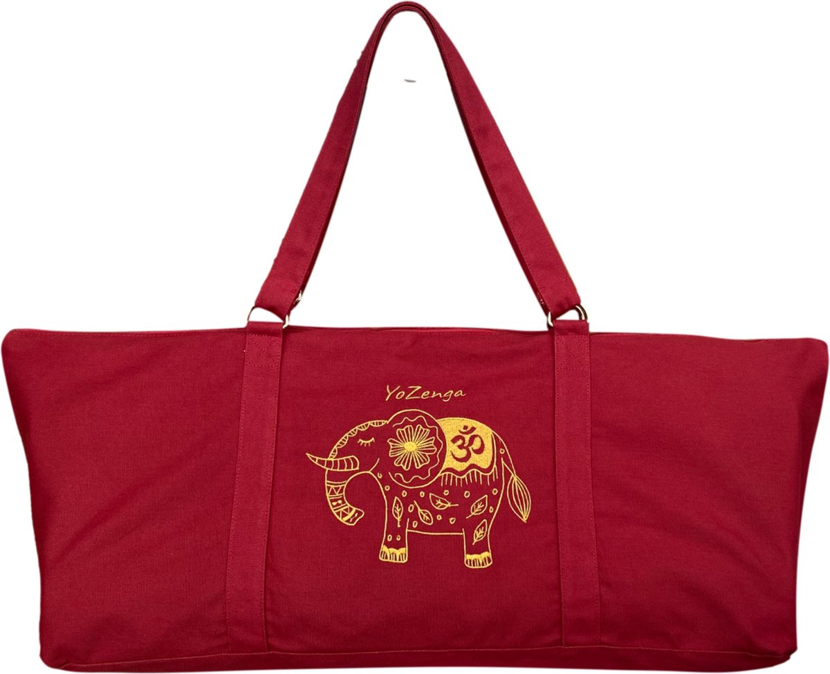 YoZenga Yogatas Olifant Ruby Red | Sporttas | Yoga tas groot | Gouden Olifant Borduursel - Met Binnenvak - Ook Geschikt als Sporttas en Weekendtas
