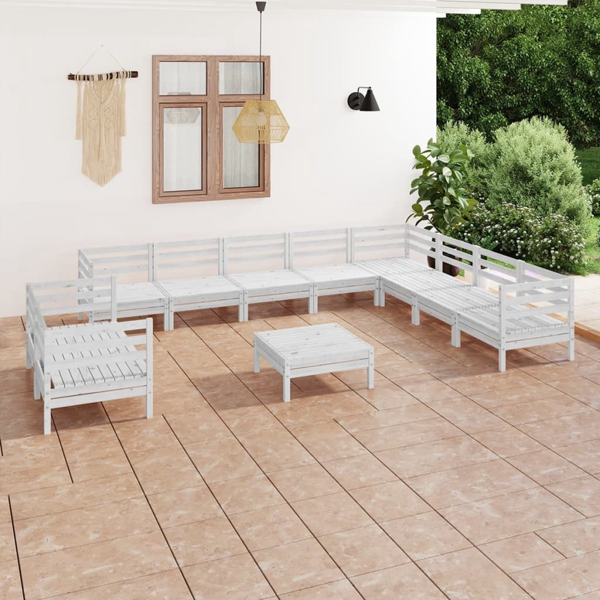 Tuin loungeset in wit massief grenenhout met palletstijl - The Living Store.