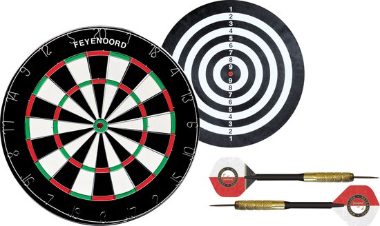 Feyenoord Flocked Dartbord - Dubbelzijdig - Dartbord met 6 dartpijlen - Dart Flights - Dart Shafts - Darts - Cadeau van Feyenoord — afbeelding 2