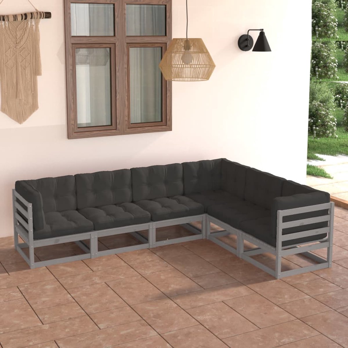 Loungeset van massief grenenhout met kussens - Tuinlounge - Houten bank.