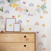 Muursticker Regenboog sterren hartjes zonnetjes | Pastel Muur Sticker| Raamsticker| Kinderkamer | Jongens - meisjes | Verwijderbaar - zelfklevend plakfolie | Huis inrichting | Stickerkamer®