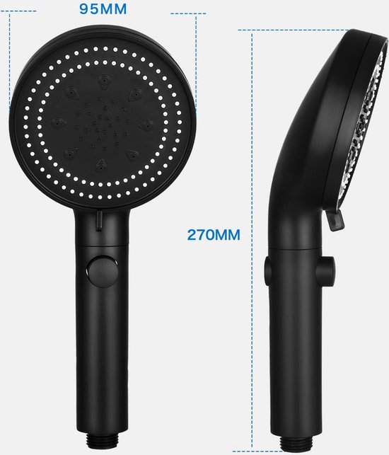 Waterbesparende douchekop met slang, spaardouchekop 6 straalsoorten, 1
