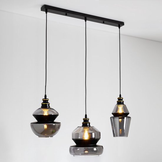ZHFF Glazen hanglamp Groene lampenkap Moderne plafondverlichting Glazen Art Deco-lamp Woonkamer Eetkamer Slaapkamer Lounge Keukeneiland Indoor Hanglamp Armatuur, E27 in hoogte verstelbaar, 3 licht