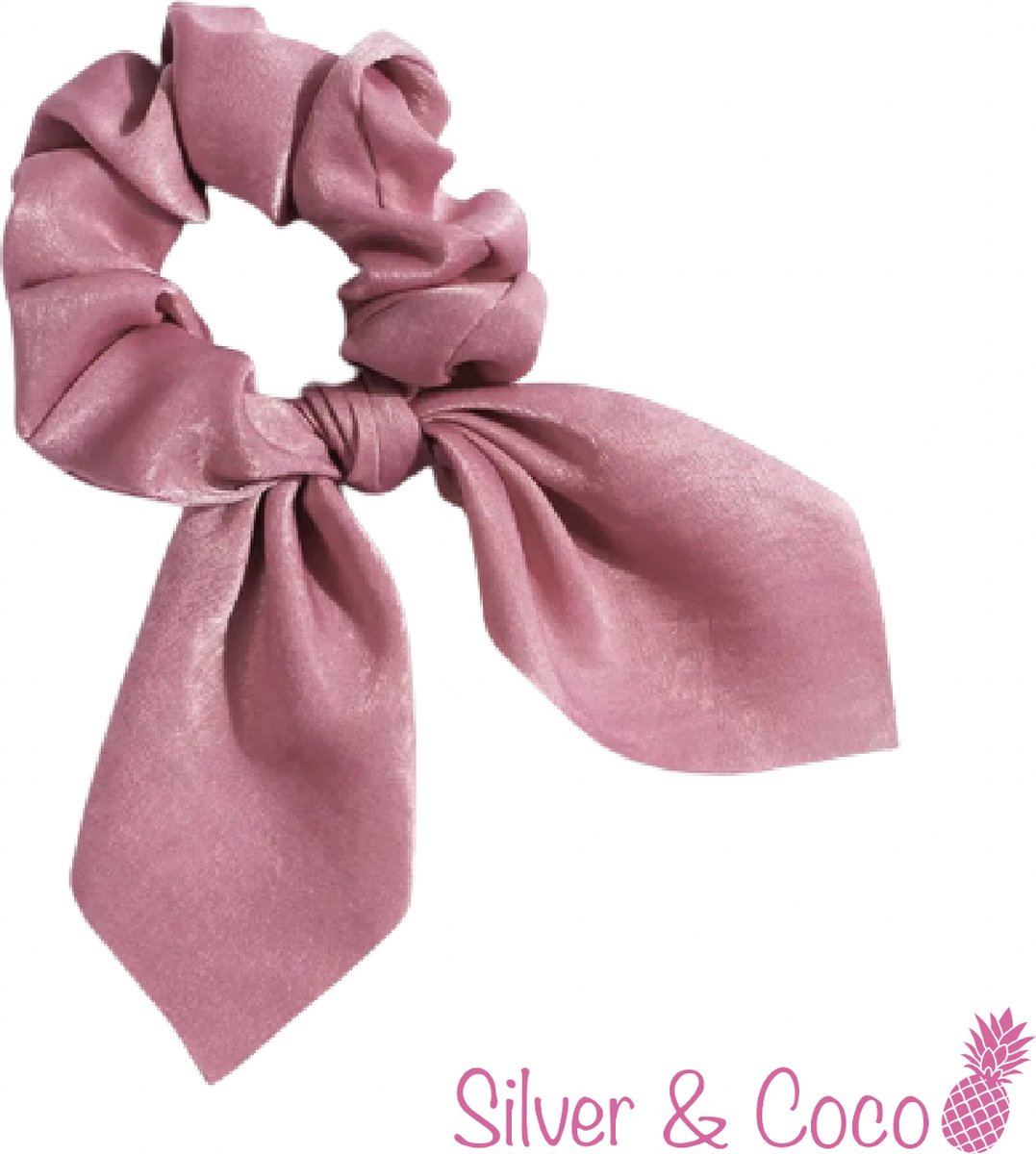 SilverAndCoco® - Scrunchie Wokkel met Strik Elastiek Haarband Festival Scrunchies / Brede Haarstrik Haarelastieken met Lint Dames / Elastische Haarbanden - Roze