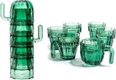 Stacktus stapelbare glazen, Stacktus Gifts set van 6oz - 10oz cactusvormige potten met handvatten, groene glazen figuren, 3,5" H 5" W - Copyright ontwerp, patent aangevraagd