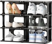 Schoenenrek 8 niveaus, schoenenrek, smal schoenenrek, schoenenkast, schoenenopberger, zwart, ruimtebesparend stapelbaar, schoenenstandaard voor entree, hal, slaapkamer