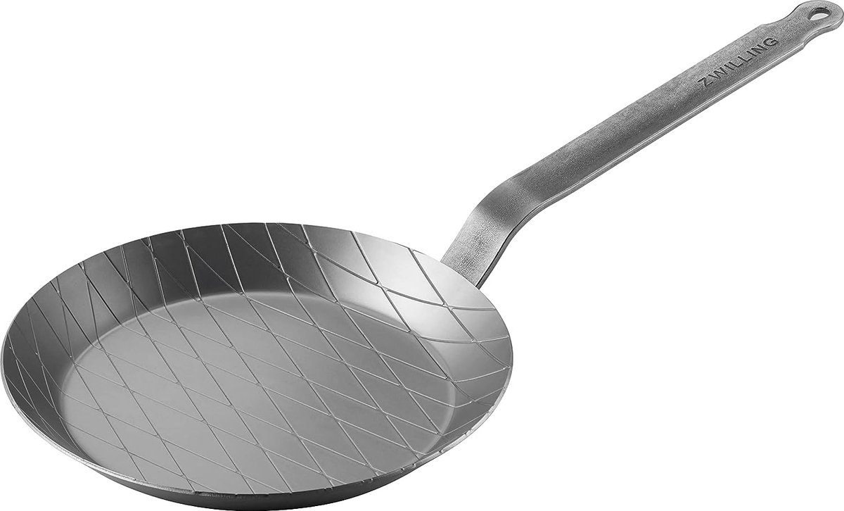 Forge IJzeren pan, robuuste pan van ijzer voor bijzondere roosteraroma's, braadpan met stevige ijzeren bodem met ruitpatroon, Ø 24 cm, zilver