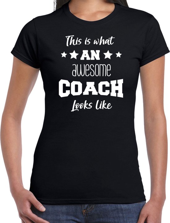 Bellatio Decorations cadeau t-shirt voor dames - awesome coach - coach bedankje - zwart S