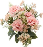 Chaks Bruidsboeket rozen - kunstbloemen - licht roze - H41 cm
