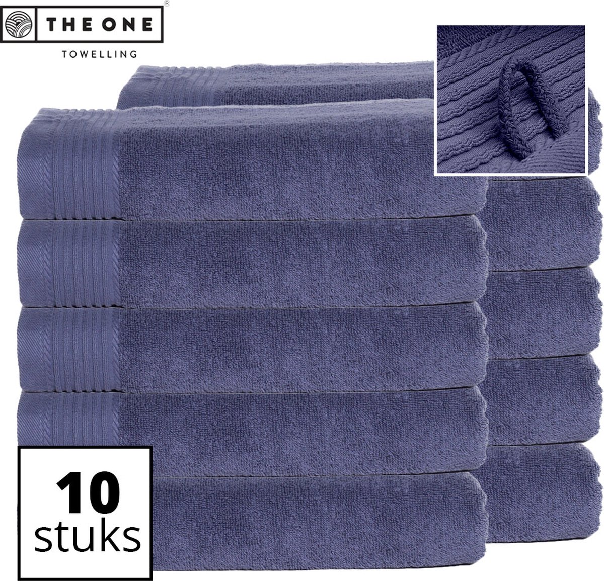 The One Towelling Classic Handdoeken - Voordeelverpakking - Hoge vochtopname - 100% Gekamd katoen - 70 x 140 cm - Denim - 10 Stuks