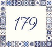 Huisnummerbord nummer 179 | Huisnummer 179 |Geblokt delfts blauw huisnummerbordje Dibond | Luxe huisnummerbord