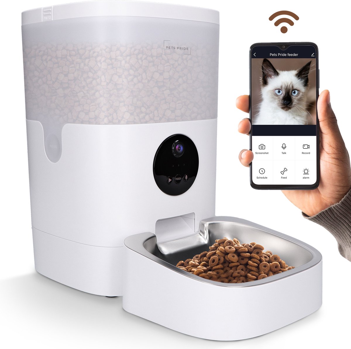 Pets Pride Voerautomaat Pro – 4 Liter - Full HD camera – App en audio – Automatische Voerbak Kat – Voerdispenser - Katten en Honden Voerautomaten - Pets Pride