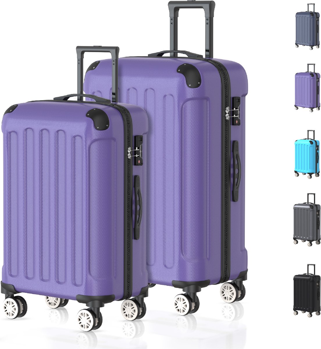 Voyagoux® Kofferset 2 delig - ABS kofferset - S / L - Koffer - Paars