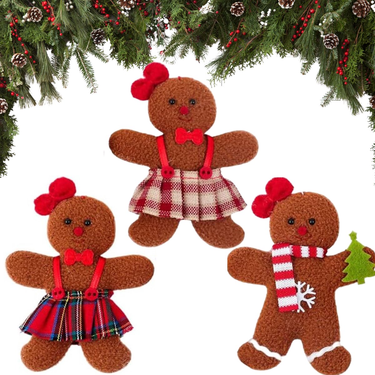 Koekemannetjes/Koekevrouwtjes - Set van 3 - Gingerbread Kersthangers voor Kerstversiering - Traditionele Peperkoek Kersthangers