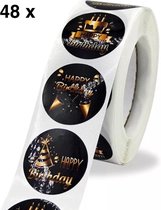 Sluitsticker - Sluitzegel - Happy Birthday | Verjaardag | Feestelijk - Envelop | Goud Zwart | Gefeliciteerd - stickers | Envelop stickers | Cadeau - Gift - Cadeauzakje - Traktatie | Creativiteit | 48 stuks - 2,5 cm