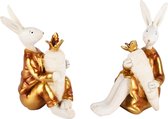 Dekoratief | Bunny m/wortel, goud/wit, resina, 11x6x8cm, set van 2 stuks | A230520