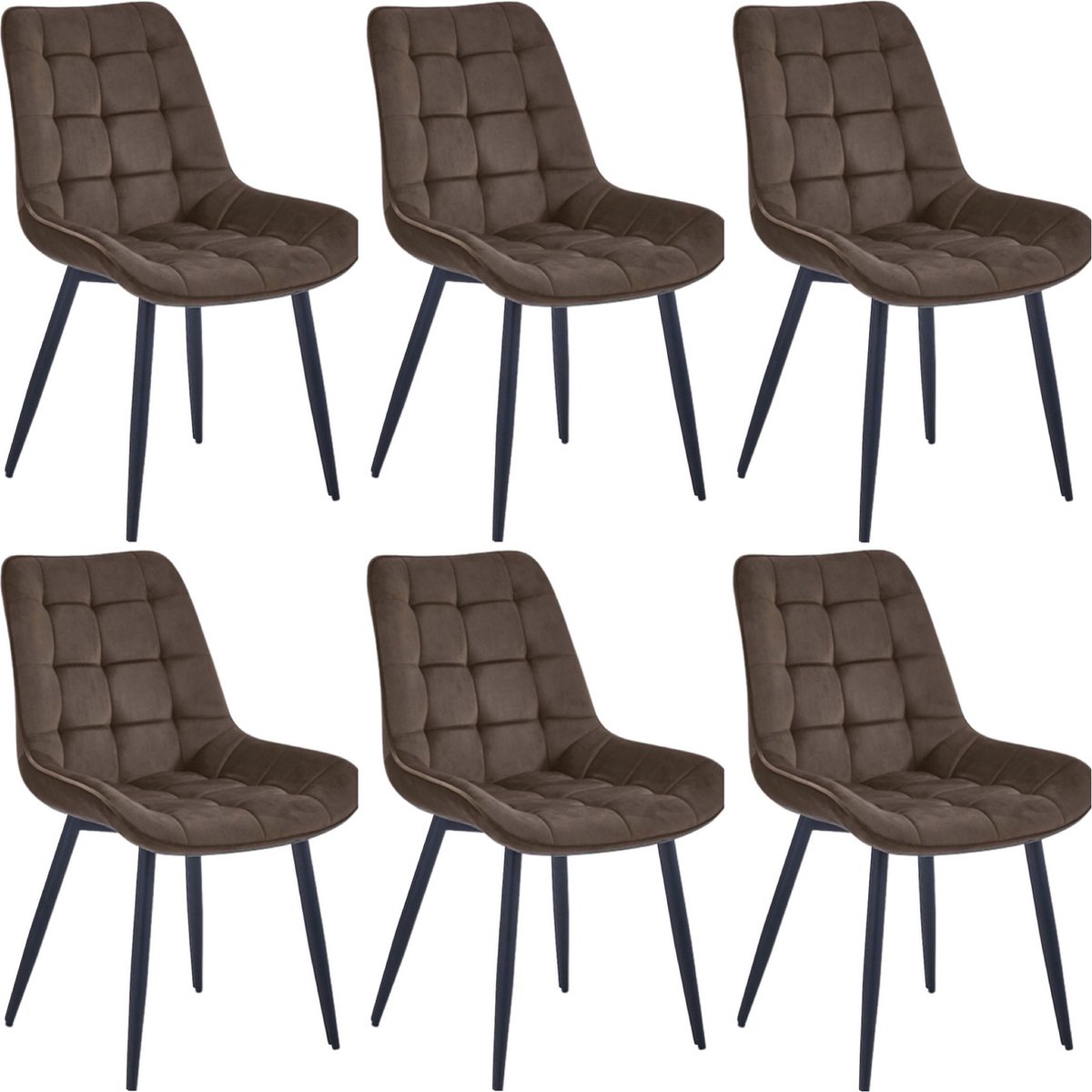 Colenis® - Quadra Eetkamerstoel - Set van 6 - Bruin - Fluweel - Industrieel