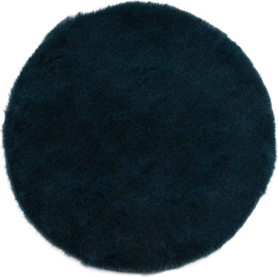 Décoratif | Decomat rond, bleu foncé, fausse fourrure, 40x40cm | A205422