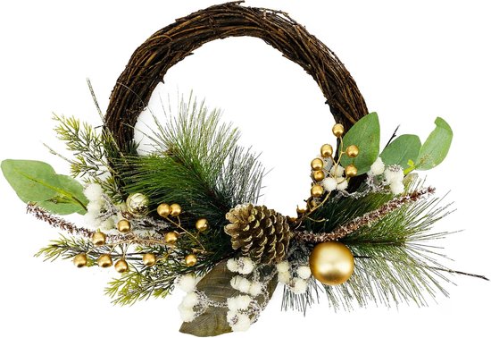 Décoratif | Couronne avec boule de Noël, naturel/vert, 40x40cm | A225253