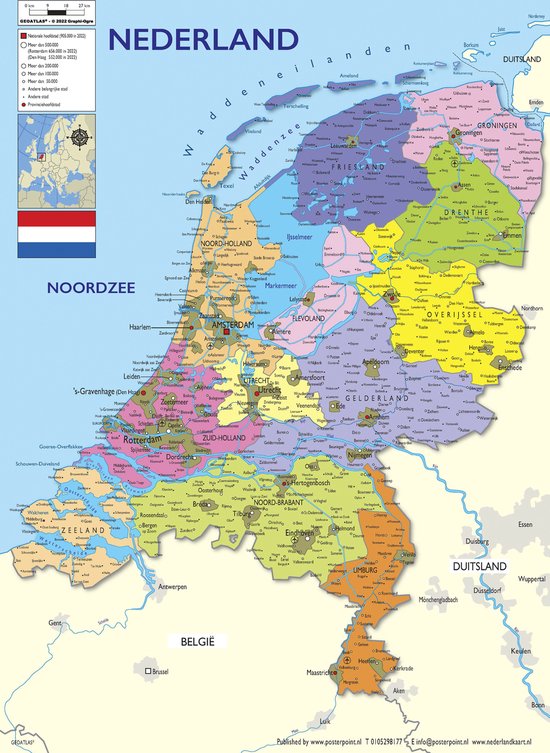 Nederland kaart poster - 70 x 100 cm