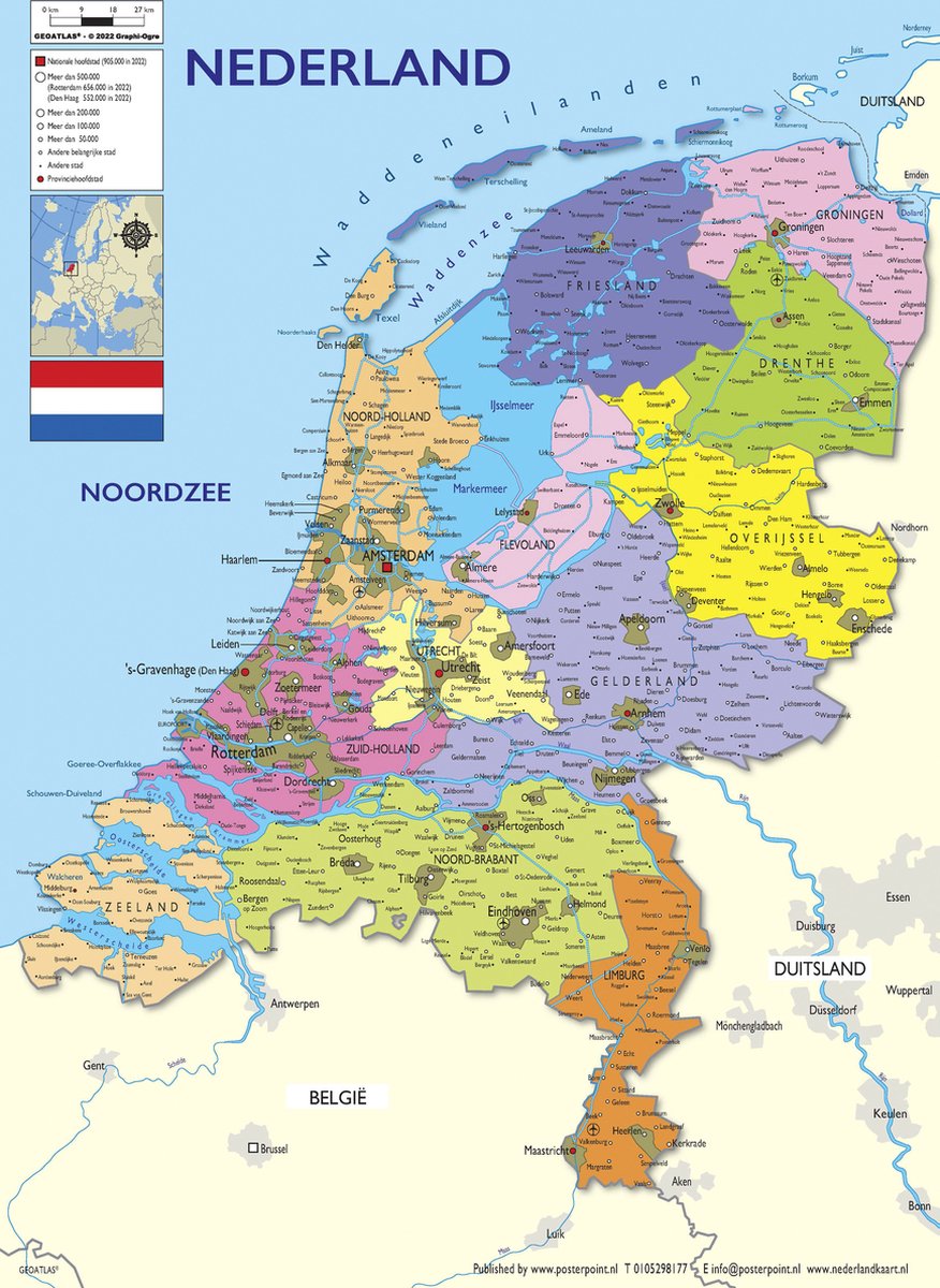 Posterpoint Nederland kaart poster - 70 x 100 cm Multi