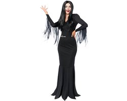 Amscan - Morticia Kostuum - Addams Family (maat M) Jurk en pruik - Let op! valt kleiner, geschikt voor maat S