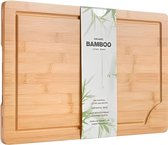 Premium biologische bamboe houten snijplank. Extra grote snijplank 45cm x 30cm x 2cm. Beste voor vlees, groenten, tapas en kaas. Professionele kwaliteit voor duurzaamheid. Druppelgroef