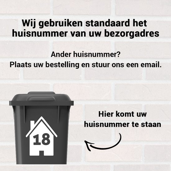 Container Stickers - Voordeelset 4 stuks - 15x20 cm - Container / Kliko sticker huisnummer - afvalcontainer sticker - klikosticker - wit - Huis met nummer - Kleurmedia.nl®