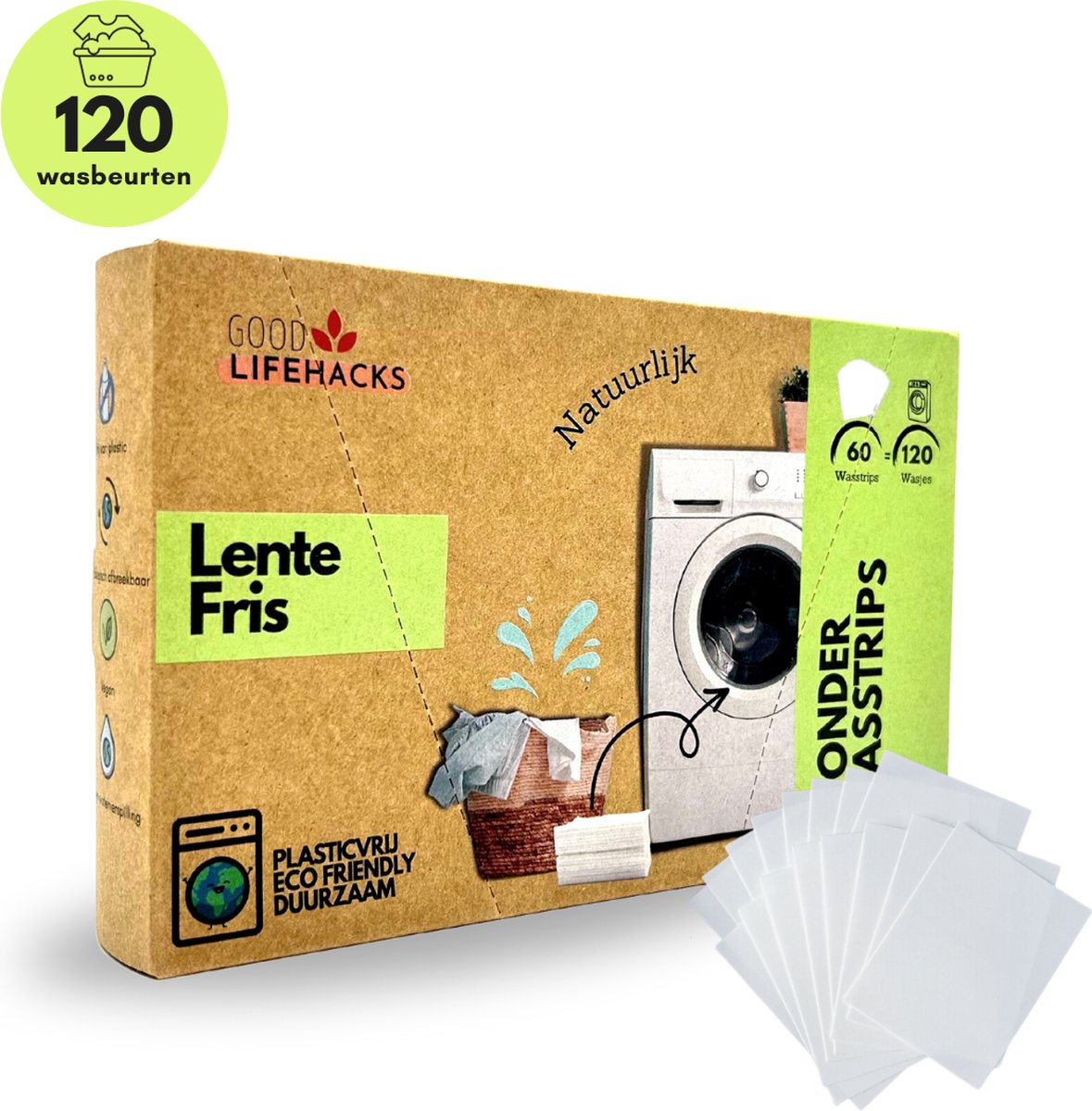 Goedkoopste Good Lifehacks Wonder Wasstrips - Wasmiddel & Wasverzachter - Wasmiddeldoekjes - 120 Wasvellen - Plastic Vrij - Biologisch Afbreekbaar - Zero Waste - Hypoallergeen - Lente Fris