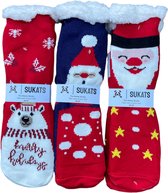 Sukats® Huissokken - Homesocks - 3 Paar - Maat 36-41 - Anti-Slip - Fluffy Sokken - Huissokken Dames - Kerst - Kerstsokken - Slofsokken - Variant 1 - Meerdere Maten en Varianten