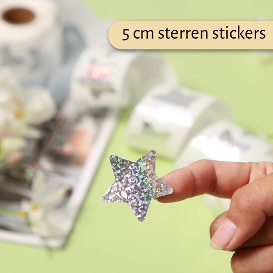 15 Stickers Sterren Zilver Glitterstijl - Grote Stickers van een Zilveren Ster - Envelopstickers - Hobbystickers - Sterrenstickers - Kadostickers 5 cm - Stickers Kerst - Sluitstickers - Knutselen Volwassenen - Kaarten Maken - Knutselen Meisjes