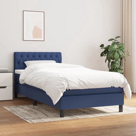 The Living Store Boxspringbed - Comfort - Bed - 203 x 90 x 78/88 cm - Blauw