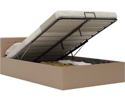 vidaXL Kunstleder Bed - Hydraulisch Bedframe - Bedframe met opslag hydraulisch kunstleer cappuccino 120x200 cm - Opbergbed - Boxspring Alternatief - Tweepersoonsbed