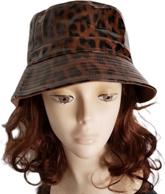 Dames bucket Hat luipaardprint- Dames Regenhoed glanzend| Dubbelzijdig - Leopard vlekken, Brown - One Size Dames hoed omkeerbaar - dubbelzijdig- Opvouwbaar| Moederdag| Valentijnsdag