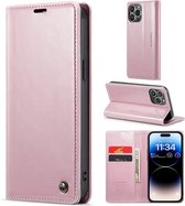 CaseMe - Telefoonhoesje geschikt voor Apple iPhone 15 - Flip Wallet Case - Magneetsluiting - Roze