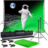 Pixetool - Green Screen Doek 300 x 300cm met achtergrondsysteem 260 x 300 cm - Achtergronddoek - Fotostudio - Green Screen Studio - Inclusief 4 klemmen
