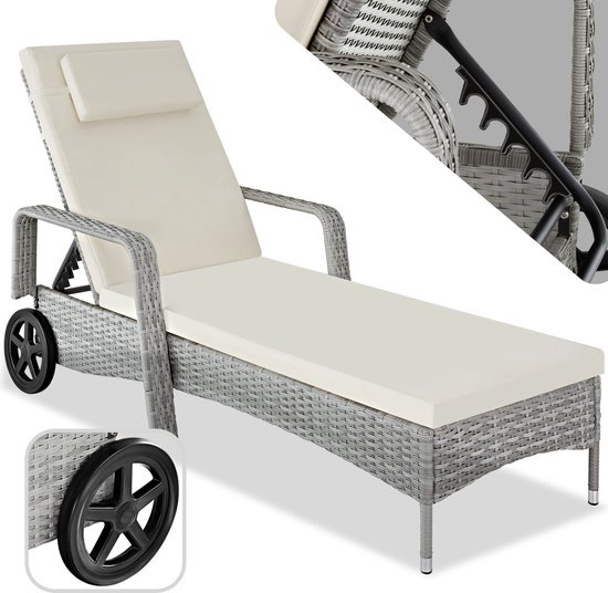 tectake 4 aluminium tuinstoel inklapbaar met hoofdsteun, Grijs | Leen