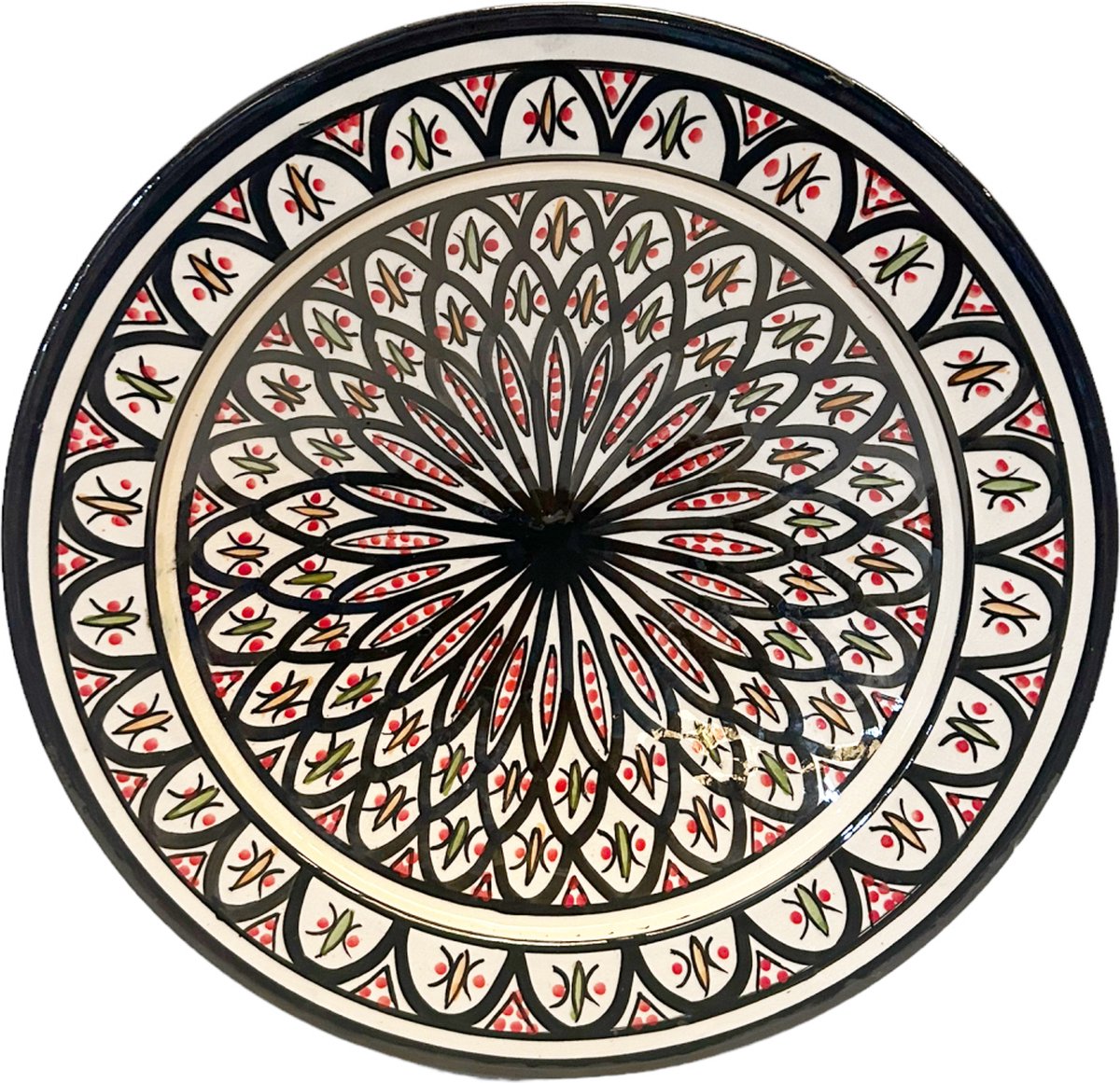 Marokkaanse aardewerk schaal zwart/rood - wit Ø35