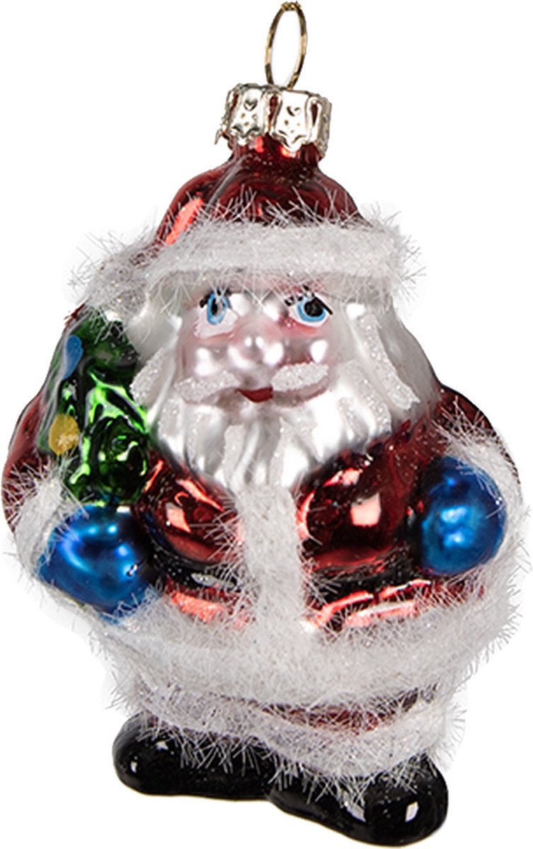 Clayre & Eef Kersthanger Kerstman 8 cm Rood Glas