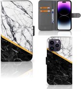 Mobiel Case Geschikt voor iPhone 15 Pro Max GSM Hoesje Marble White Black