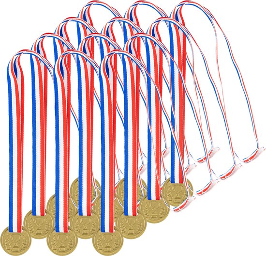 Médaille d'or avec ruban - plastique - 38 mm - lot de 12