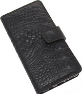 Made-NL Handgemakte Geschikt voor Samsung Galaxy S21FE book case Zwart krokodillenprint robuuste hoesje