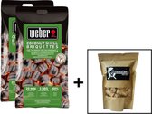 Weber briketten Coconut 16KG (2 x 8KG) + gratis Famiflora houtwol aanmaakhout (+/- 24 stuks, totaal: 325 GR) - BBQ houtskool voordeelverpakking