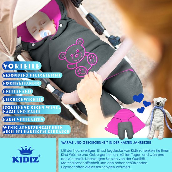 KIDIZ® Baby Slaapzak voor Buggy Voetenzak voor Autostoeltje & Wandelwagen Babyschaal, voor Winter met Kap + Babyslaapzak Deken voor Maxi-Cosi & Kinderwagen alle Gordelsystemen 3 & 5-Puntsgordel - Antraciet / Roze van Merkloos — afbeelding 2