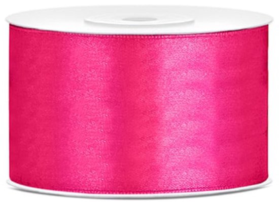 Fuchsia satijnen lint op een rol, 38 mm breed.