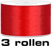 Partydeco - Satijn Lint Rood (38mm/rol 25m, set 3 rollen)