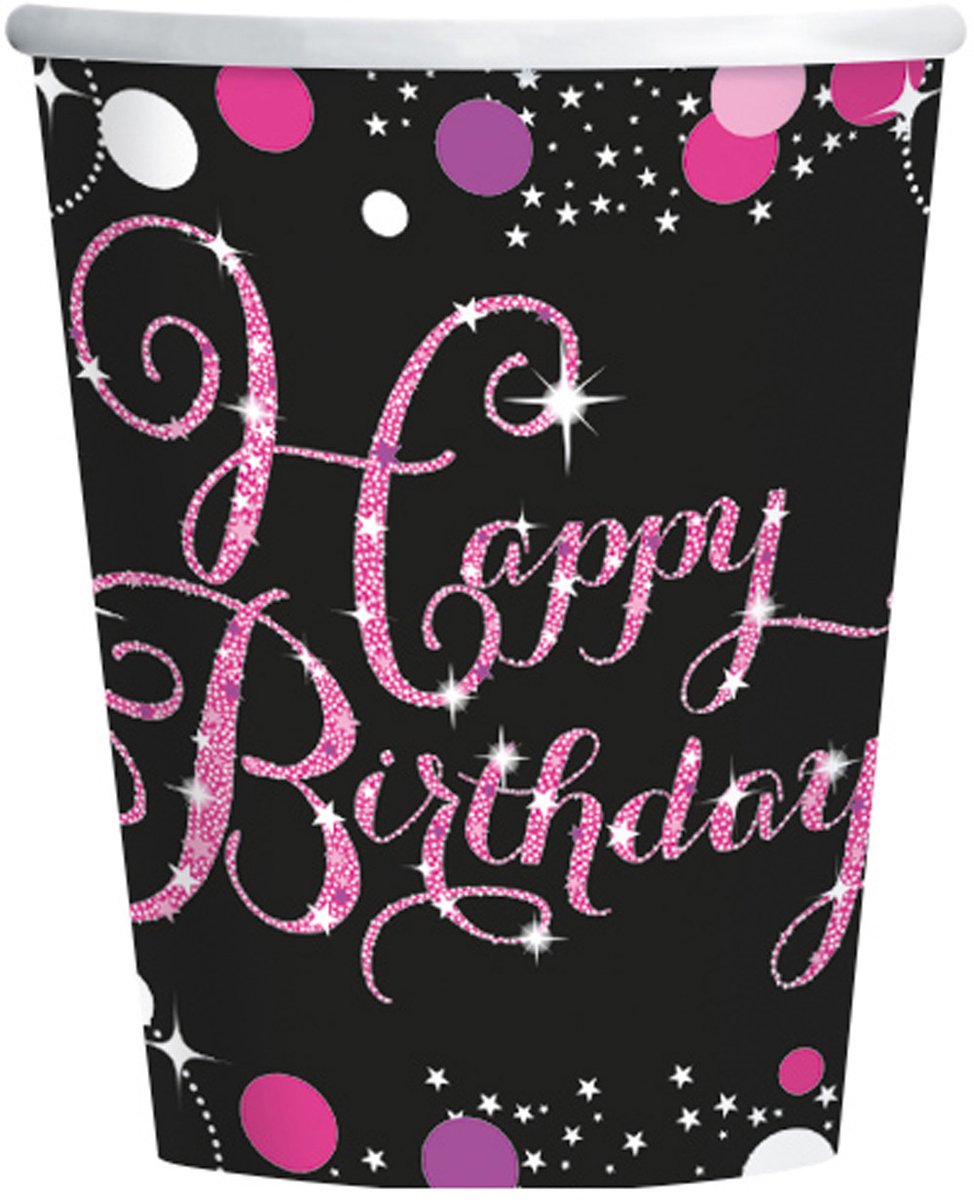 Amscan Feestbekers Happy Birthday 266 Ml 8 Stuks Zwart/roze