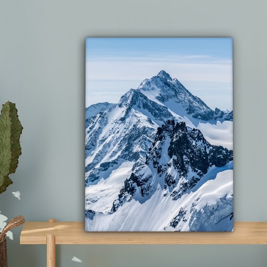 Peinture sur toile Montagnes - Neige - Hiver - Nature - Paysage - 30x40 cm - Décoration murale
