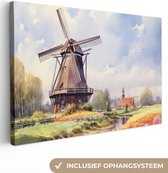 Canvas Schilderij Molen - Nederland - Kunst - Landschap - Nederland - 60x40 cm - Wanddecoratie